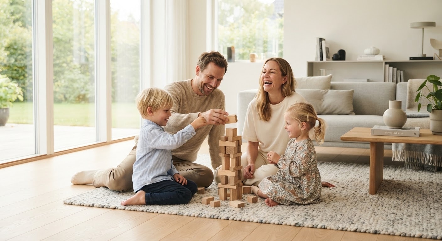 Dansk familie i stuen